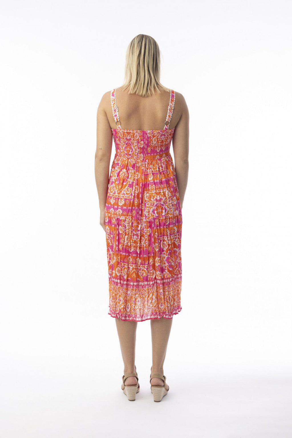 Orientique Montevideo Pink & Orange Dress With Pockets & Adjustable Straps (please check measurements)
