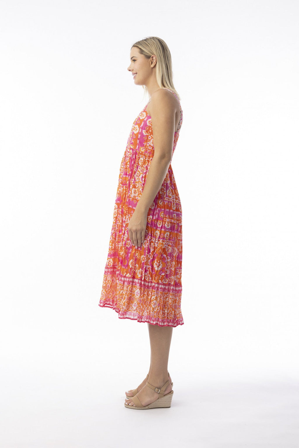 Orientique Montevideo Pink & Orange Dress With Pockets & Adjustable Straps (please check measurements)
