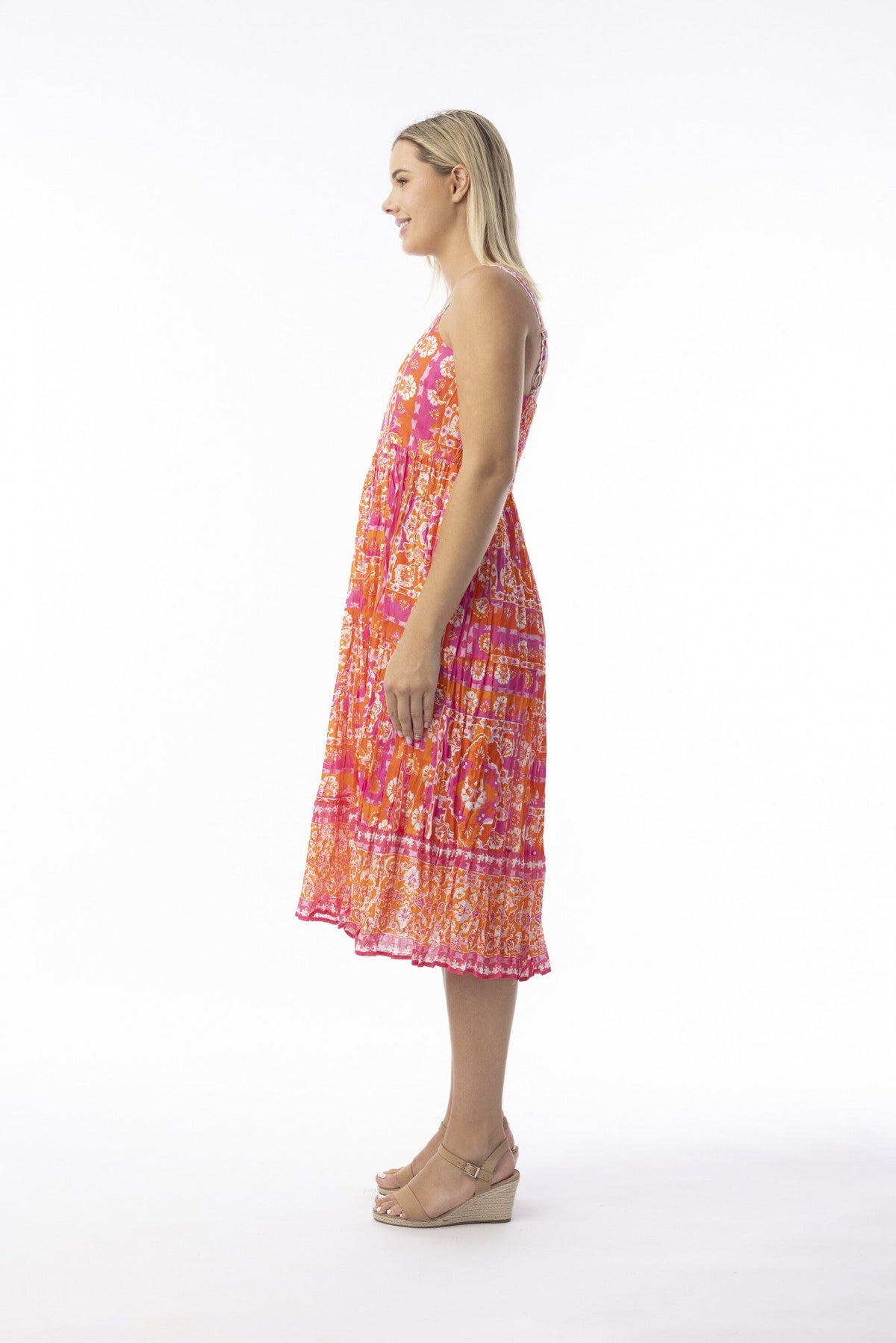 Orientique Montevideo Pink & Orange Dress With Pockets & Adjustable Straps (please check measurements)