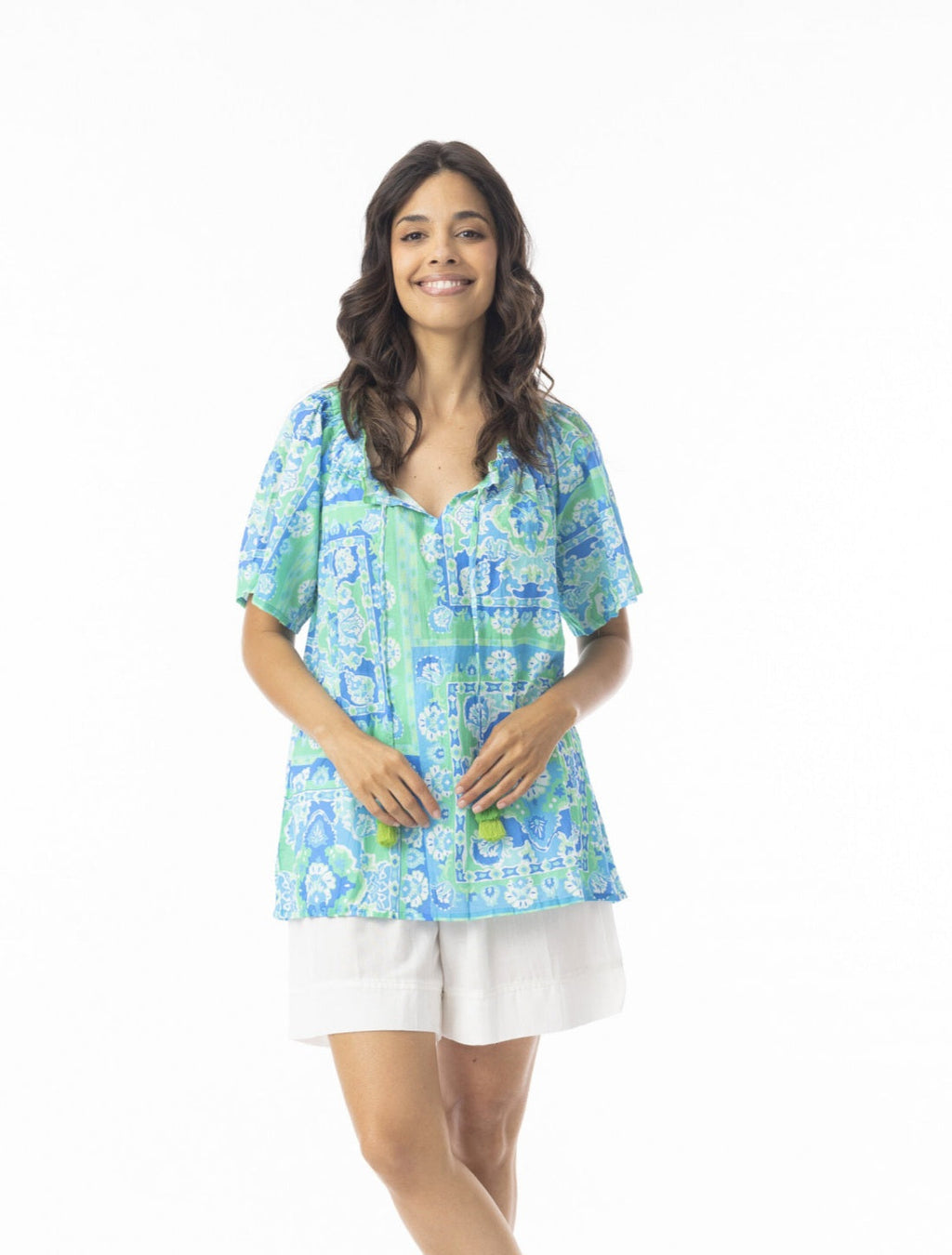 Orientique Montevideo Short Sleeve Aqua Top