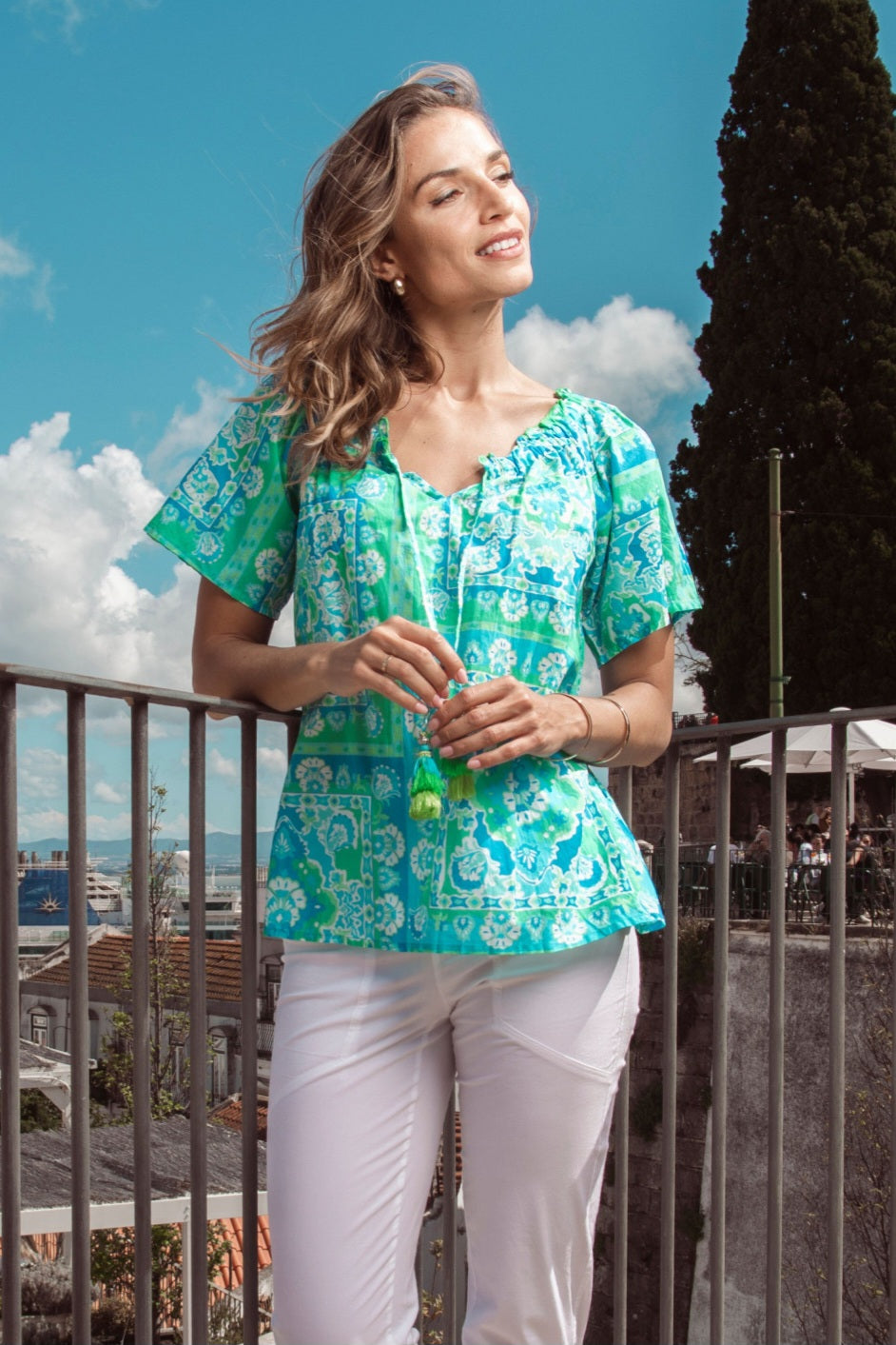Orientique Montevideo Short Sleeve Aqua Top