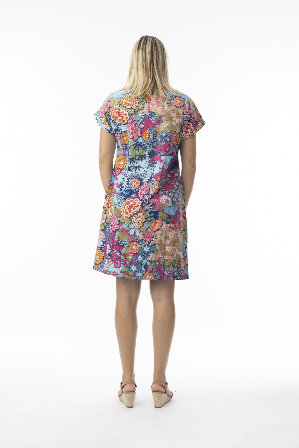 Orientique Ikebana Reversible Short Sleeve Dress With Pockets (please check measurements)